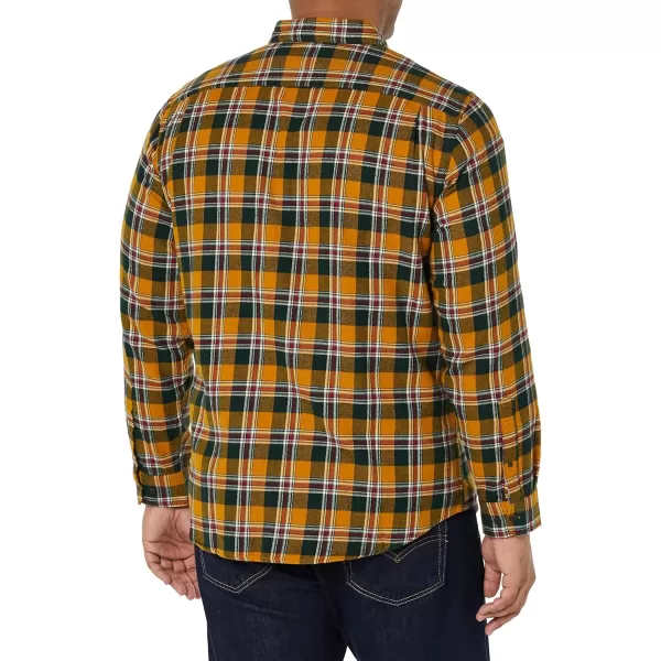 Amazon Essentials Mens RegularFit LongSleeve TwoPocket Flannel ShirtBlack Mustard Yellow Plaid