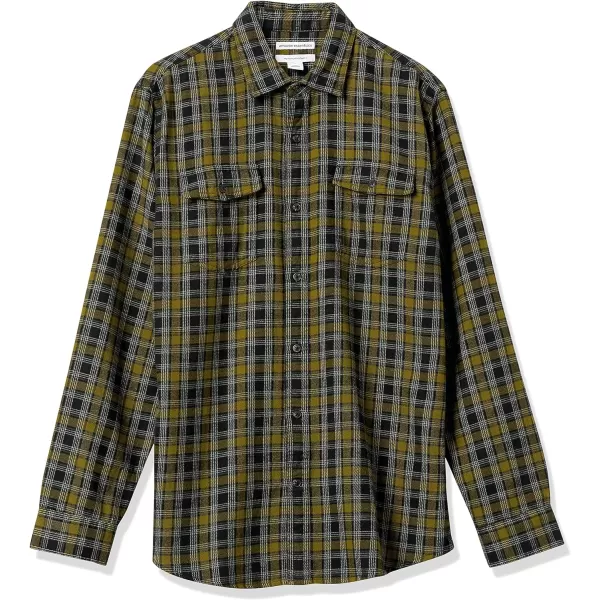 Amazon Essentials Mens RegularFit LongSleeve TwoPocket Flannel ShirtBlack Olive Plaid