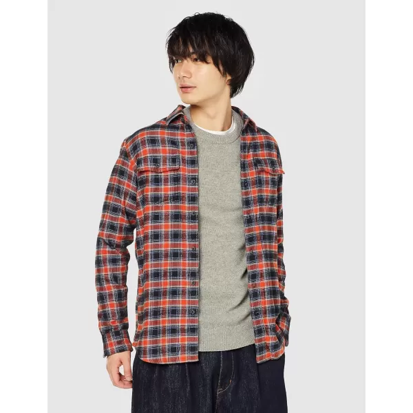 Amazon Essentials Mens RegularFit LongSleeve TwoPocket Flannel ShirtBlack Orange Plaid