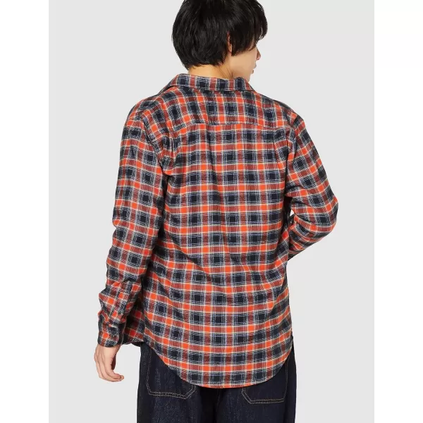 Amazon Essentials Mens RegularFit LongSleeve TwoPocket Flannel ShirtBlack Orange Plaid