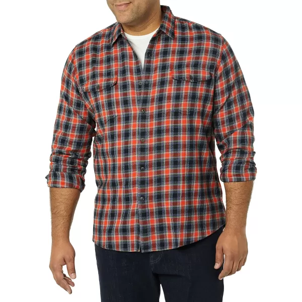 Amazon Essentials Mens RegularFit LongSleeve TwoPocket Flannel ShirtBlueOrange Plaid