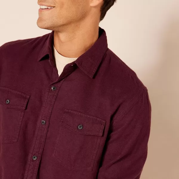 Amazon Essentials Mens RegularFit LongSleeve TwoPocket Flannel ShirtBurgundy Heather