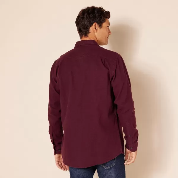 Amazon Essentials Mens RegularFit LongSleeve TwoPocket Flannel ShirtBurgundy Heather