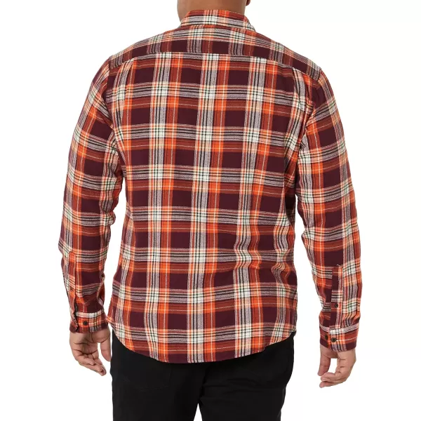 Amazon Essentials Mens RegularFit LongSleeve TwoPocket Flannel ShirtBurgundy Orange Plaid