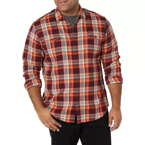 Amazon Essentials Mens RegularFit LongSleeve TwoPocket Flannel ShirtBurgundy Orange Plaid