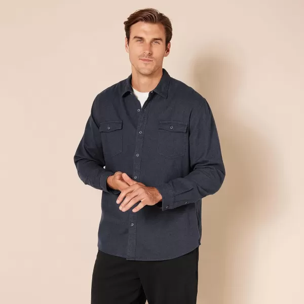 Amazon Essentials Mens RegularFit LongSleeve TwoPocket Flannel ShirtDark Denim