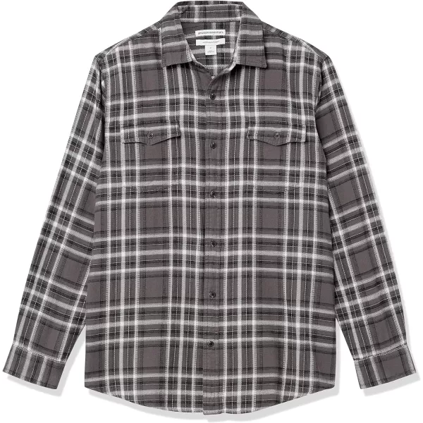 Amazon Essentials Mens RegularFit LongSleeve TwoPocket Flannel ShirtDark Grey White Plaid