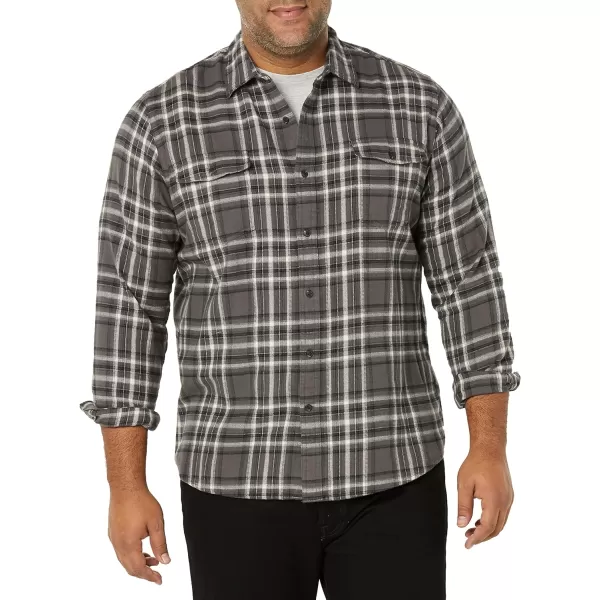 Amazon Essentials Mens RegularFit LongSleeve TwoPocket Flannel ShirtDark Grey White Plaid