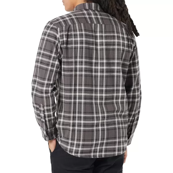 Amazon Essentials Mens RegularFit LongSleeve TwoPocket Flannel ShirtDark Grey White Plaid