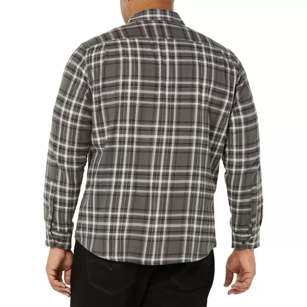 Amazon Essentials Mens RegularFit LongSleeve TwoPocket Flannel ShirtDark Grey White Plaid