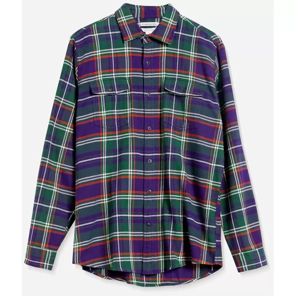 Amazon Essentials Mens RegularFit LongSleeve TwoPocket Flannel ShirtGreen Purple Plaid