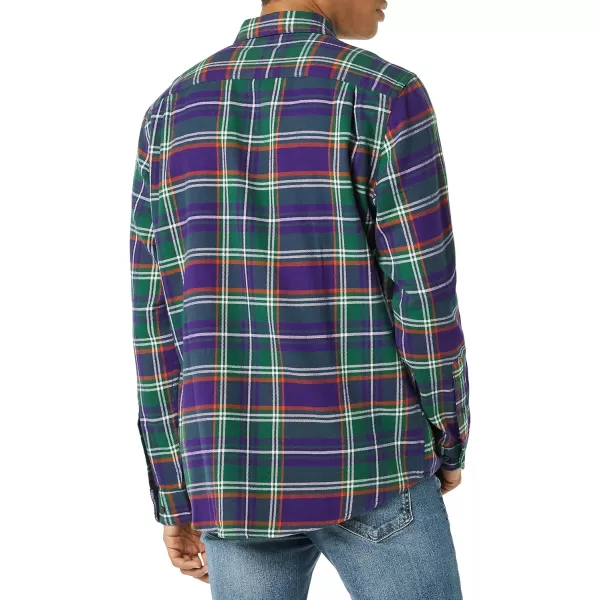 Amazon Essentials Mens RegularFit LongSleeve TwoPocket Flannel ShirtGreen Purple Plaid