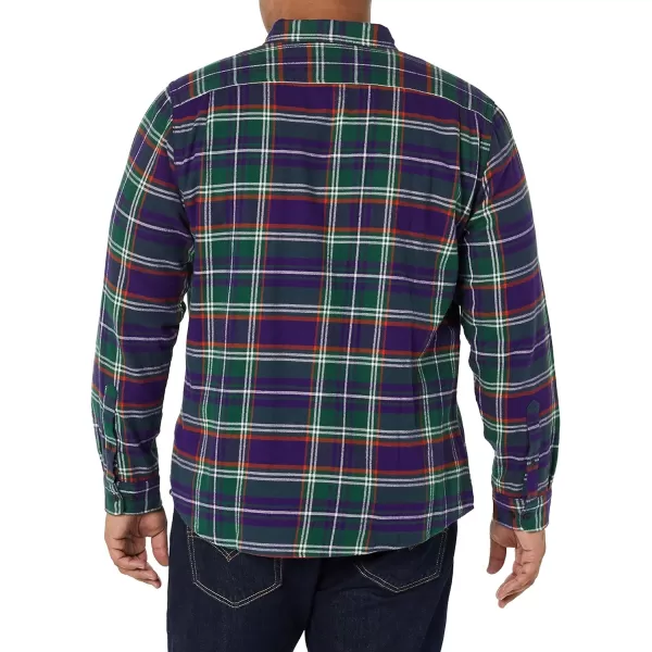 Amazon Essentials Mens RegularFit LongSleeve TwoPocket Flannel ShirtGreen Purple Plaid