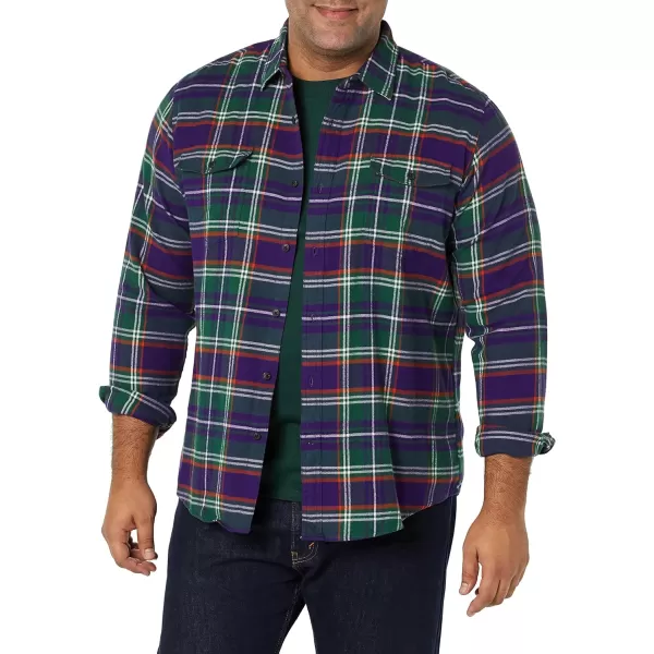 Amazon Essentials Mens RegularFit LongSleeve TwoPocket Flannel ShirtGreen Purple Plaid