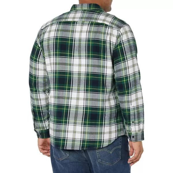 Amazon Essentials Mens RegularFit LongSleeve TwoPocket Flannel ShirtGreen White Plaid