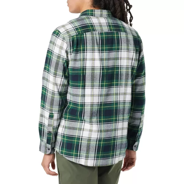 Amazon Essentials Mens RegularFit LongSleeve TwoPocket Flannel ShirtGreen White Plaid