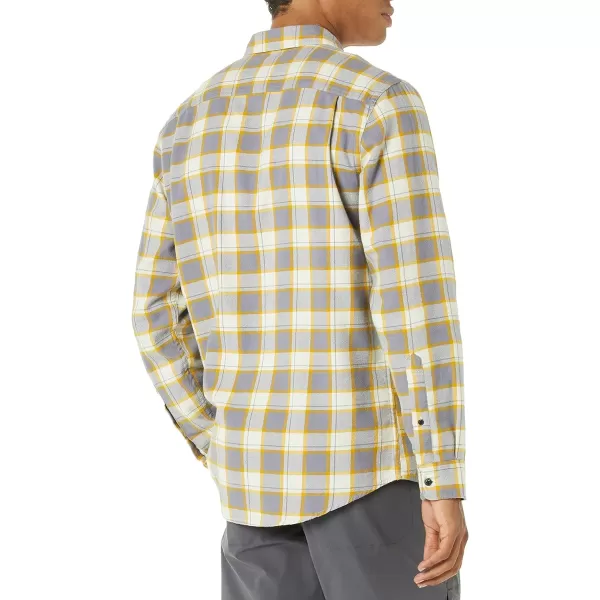 Amazon Essentials Mens RegularFit LongSleeve TwoPocket Flannel ShirtGrey Yellow Plaid