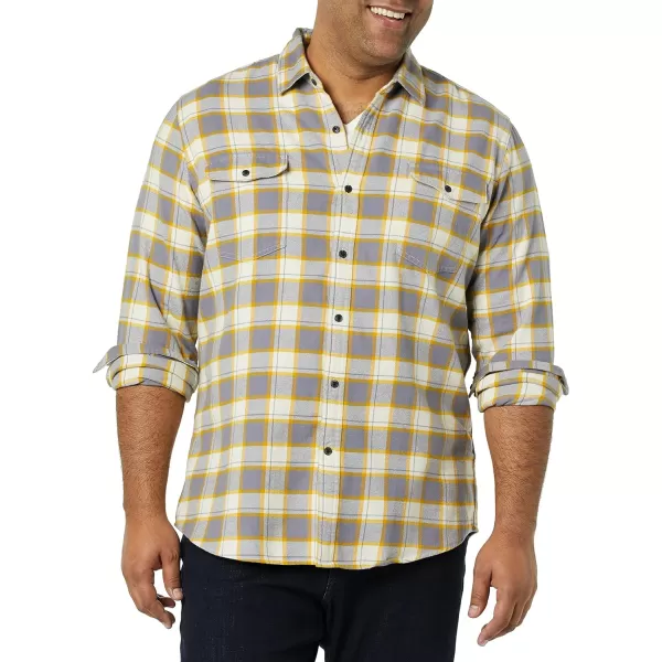 Amazon Essentials Mens RegularFit LongSleeve TwoPocket Flannel ShirtGrey Yellow Plaid