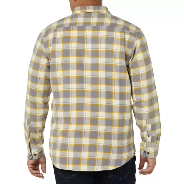 Amazon Essentials Mens RegularFit LongSleeve TwoPocket Flannel ShirtGrey Yellow Plaid