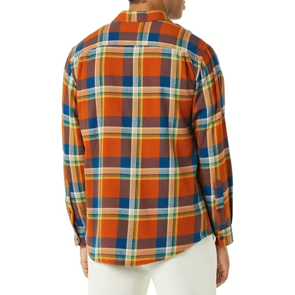 Amazon Essentials Mens RegularFit LongSleeve TwoPocket Flannel ShirtNavy Orange Plaid