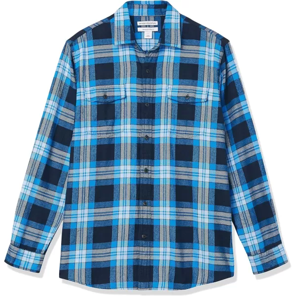 Amazon Essentials Mens RegularFit LongSleeve TwoPocket Flannel ShirtNavyBlue TartanPlaid