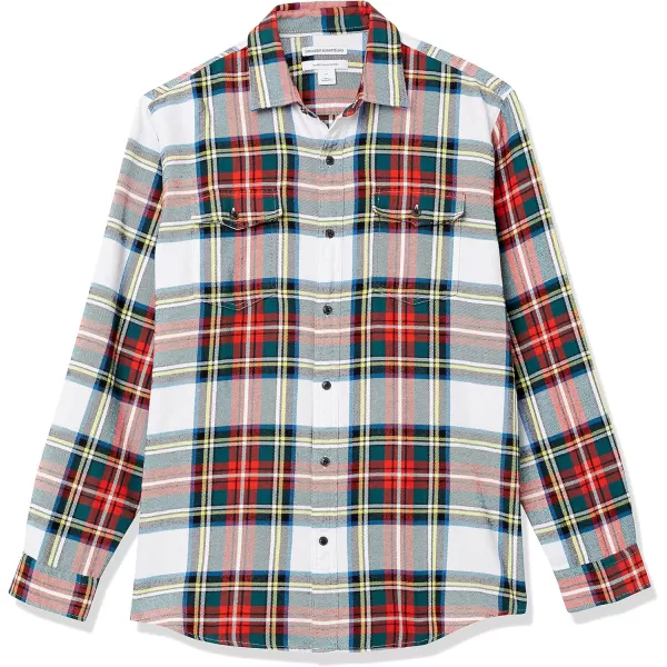 Amazon Essentials Mens RegularFit LongSleeve TwoPocket Flannel ShirtRed White Tartan Plaid