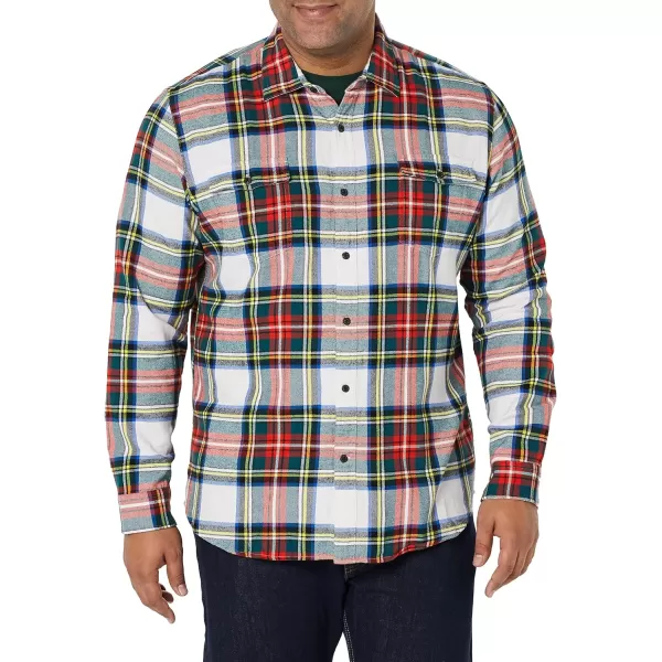 Amazon Essentials Mens RegularFit LongSleeve TwoPocket Flannel ShirtRed White Tartan Plaid