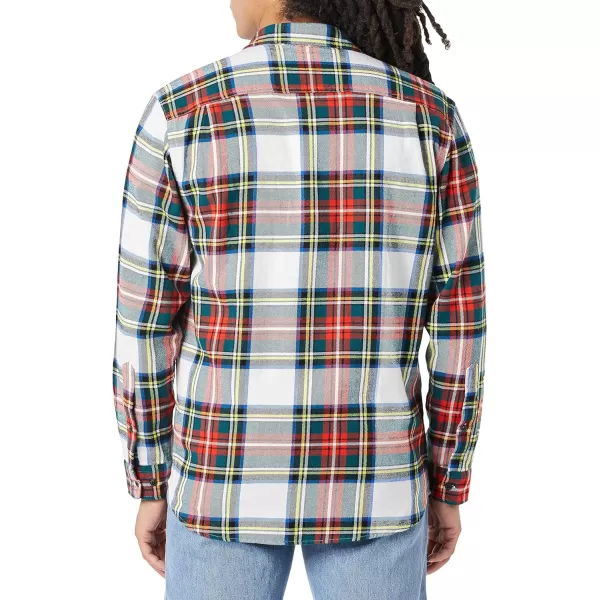 Amazon Essentials Mens RegularFit LongSleeve TwoPocket Flannel ShirtRedIvory TartanPlaid