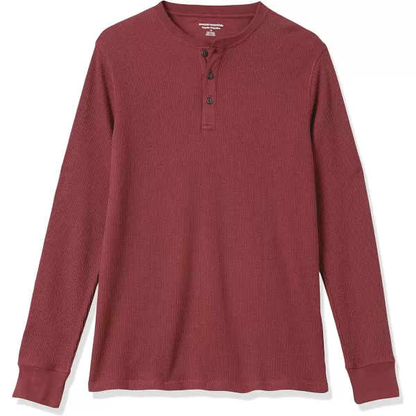 Amazon Essentials Mens RegularFit LongSleeve Waffle Henley ShirtBurgundy