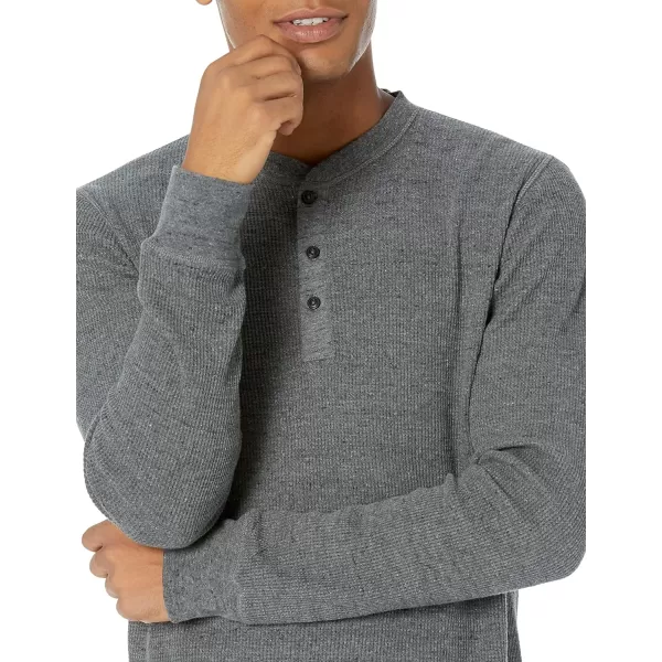 Amazon Essentials Mens RegularFit LongSleeve Waffle Henley ShirtCharcoal