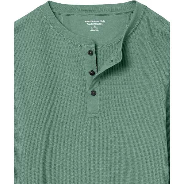 Amazon Essentials Mens RegularFit LongSleeve Waffle Henley ShirtGreen