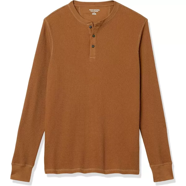 Amazon Essentials Mens RegularFit LongSleeve Waffle Henley ShirtLight Brown