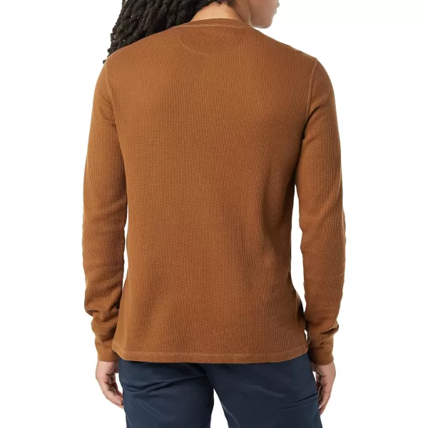 Amazon Essentials Mens RegularFit LongSleeve Waffle Henley ShirtLight Brown