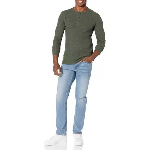 Amazon Essentials Mens RegularFit LongSleeve Waffle Henley ShirtOlive Heather