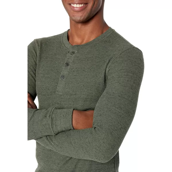 Amazon Essentials Mens RegularFit LongSleeve Waffle Henley ShirtOlive Heather