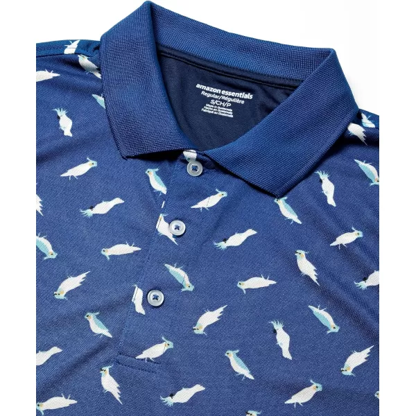 Amazon Essentials Mens RegularFit QuickDry Golf Polo Shirt Available in Big  TallTeal Blue Birds Print