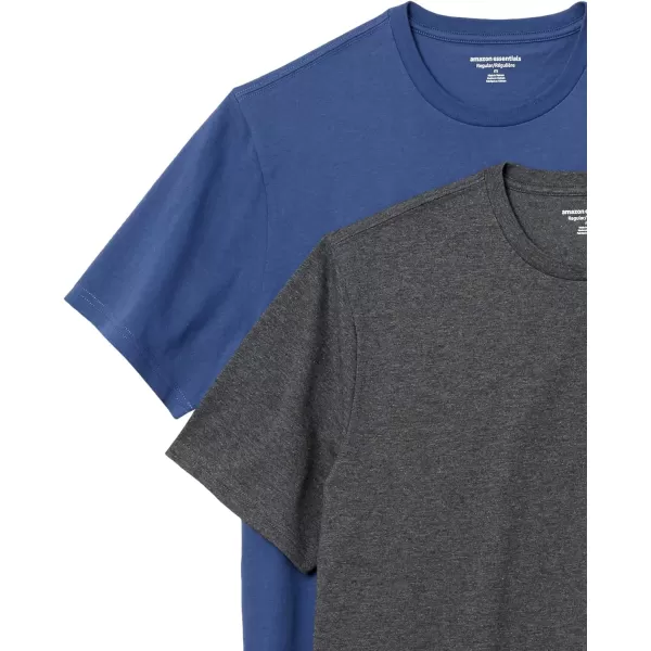 Amazon Essentials Mens RegularFit ShortSleeve Crewneck Pocket TShirt Pack of 2BlueCharcoal Heather