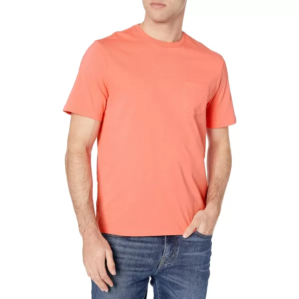 Amazon Essentials Mens RegularFit ShortSleeve Crewneck Pocket TShirt Pack of 2Coral PinkDark Navy