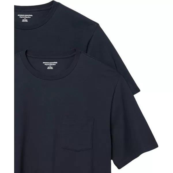 Amazon Essentials Mens RegularFit ShortSleeve Crewneck Pocket TShirt Pack of 2Dark Navy