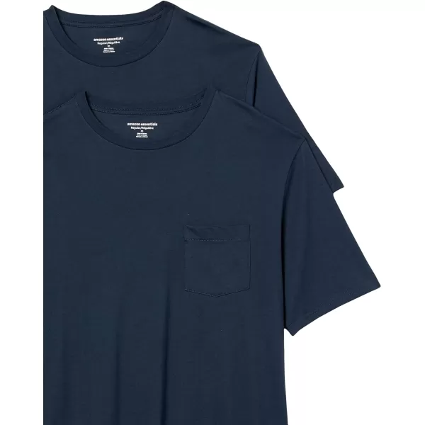 Amazon Essentials Mens RegularFit ShortSleeve Crewneck Pocket TShirt Pack of 2Dark Navy