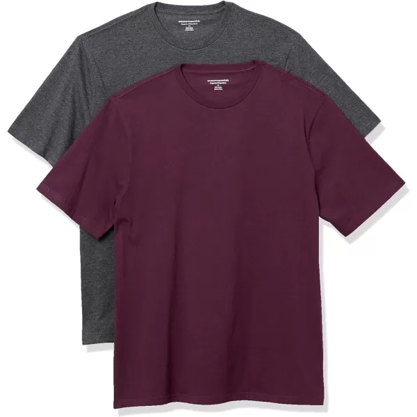 Amazon Essentials Mens RegularFit ShortSleeve Crewneck TShirt Pack of 22 Charcoal HeatherBurgundy