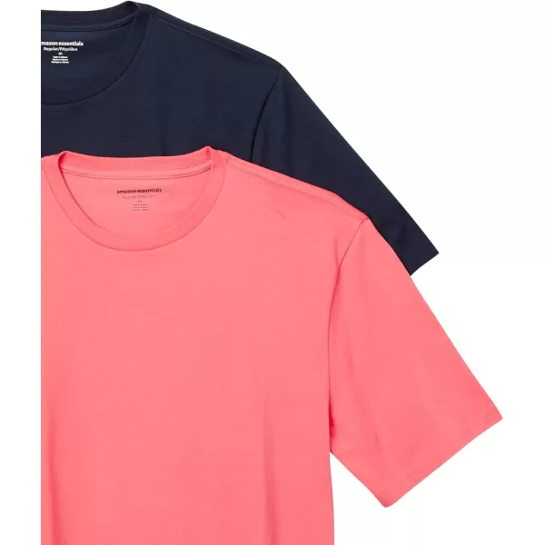 Amazon Essentials Mens RegularFit ShortSleeve Crewneck TShirt Pack of 22 Coral PinkDark Navy