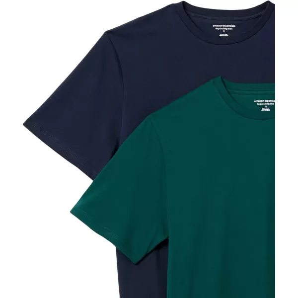 Amazon Essentials Mens RegularFit ShortSleeve Crewneck TShirt Pack of 22 Dark GreenDark Navy