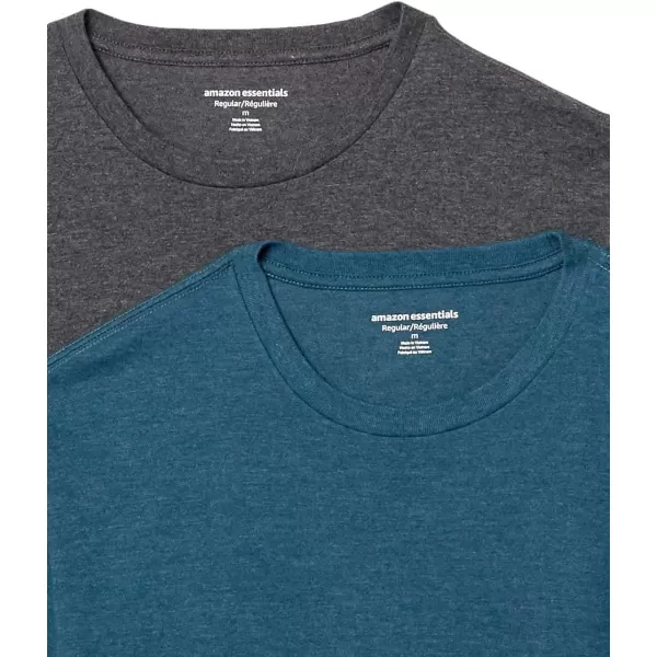 Amazon Essentials Mens RegularFit ShortSleeve Crewneck TShirt Pack of 22 Teal BlueCharcoal Heather