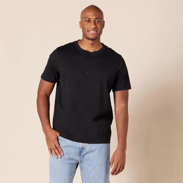 Amazon Essentials Mens RegularFit ShortSleeve Jersey Henley Pack of 2Black