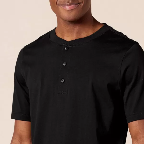 Amazon Essentials Mens RegularFit ShortSleeve Jersey Henley Pack of 2Black