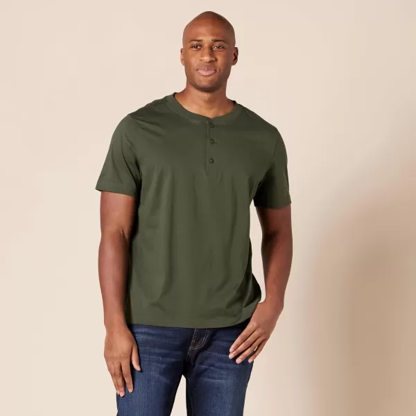 Amazon Essentials Mens RegularFit ShortSleeve Jersey Henley Pack of 2BlackDark Olive