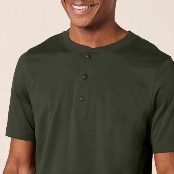 Amazon Essentials Mens RegularFit ShortSleeve Jersey Henley Pack of 2BlackDark Olive