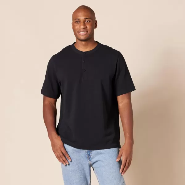 Amazon Essentials Mens RegularFit ShortSleeve Pique Henley Available in Big  Tall Pack of 2Black