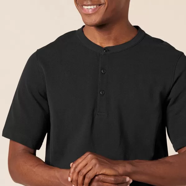 Amazon Essentials Mens RegularFit ShortSleeve Pique Henley Available in Big  Tall Pack of 2Black